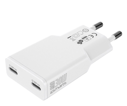 Ładowarka i akumulator 4smarts Ładowarka sieciowa FlatPlug Slim Dual 30W GaN 2xUSB-C biały